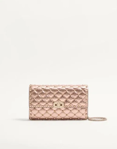 Valentino Garavani Rockstud Spike Shoulder Bag In Laminated Nappa Leather Woman R In Brown