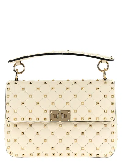 Valentino Garavani Ivory Nappa Leather Medium Rockstud Spike Handbag In Neutral