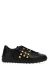 Valentino Studded Leather Sneakers Rubber Sole In Black
