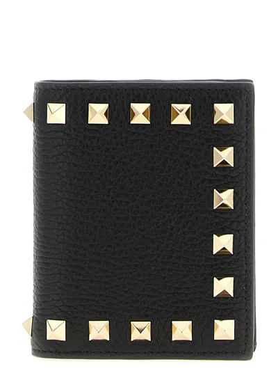 Valentino Garavani Compact Wallet Featuring Studded Texture In Black