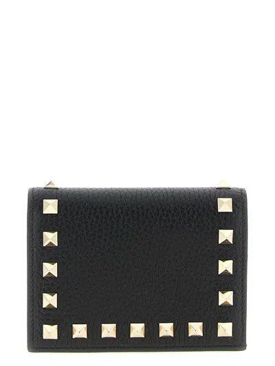 Valentino Garavani Valentino Small Rockstud Calfskin Wallet In Black