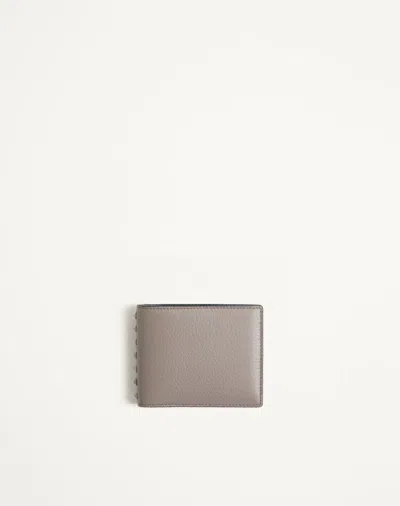 Valentino Garavani Rockstud Wallet In Grainy Calfskin In Gray