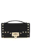 Valentino Rockstud Chain Strap Top Handle Textured Wallet In Black