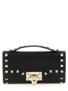 Valentino Rockstud Chain Strap Top Handle Textured Wallet In Black