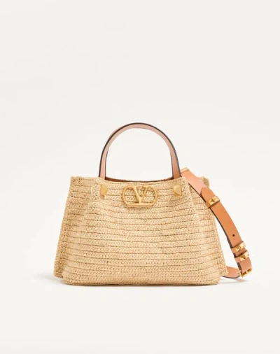 Valentino Garavani Small Raffia Shopping Bag Woman Natural Uni In Nude