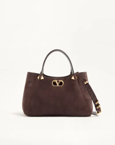Valentino Garavani Small Shopping Bag In Soft Suede Woman Ebony Uni In Black