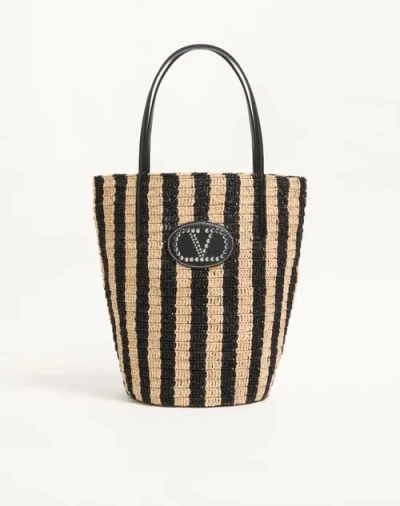 Valentino Garavani Striped Raffia Shopping Bag Woman Natural Uni In Brown