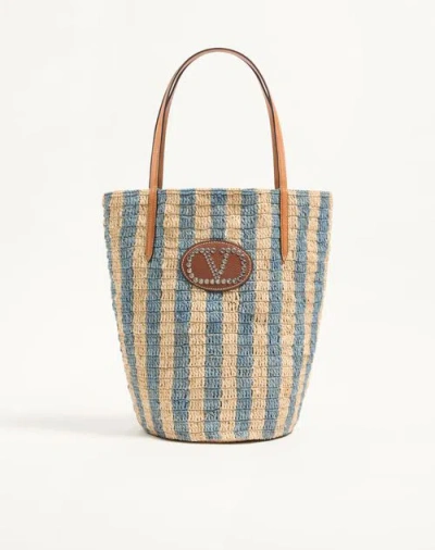 Valentino Garavani Striped Raffia Shopping Bag Woman Natural/azure Uni