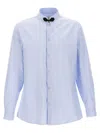 Valentino Cotton Shirt With Striped Pattern And Embroidered Motif In Blue