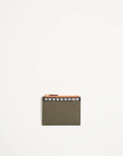 Valentino Garavani Stud U Pcoin Purse And Cardholder In Nylon And Grainy Calfskin In Green