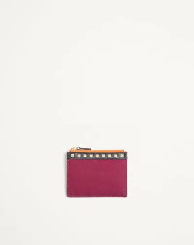 Valentino Garavani Stud-up Coin And Cardholder In Nylon And Grainy Calfskin In Red