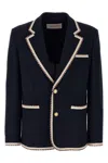 Valentino Single-breasted Jersey Cotton Jacket With Torchon Piping In Blue