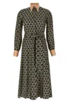 Valentino Waist Belted Buttoned Collar Long Sleeved Dress In Black