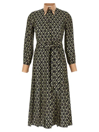 Valentino Este\n\nmidi Twill Dress With All The In Brown