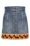 Valentino Garavani Denim Mini Skirt With Jacquard Trim In Blue