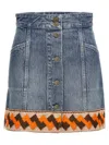 Valentino Garavani Denim Mini Skirt With Jacquard Trim In Blue