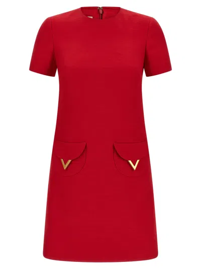 Valentino Garavani Pocket-detail And V Logo Mini Dress In Red
