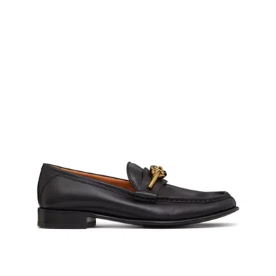 Valentino Garavani V Logo Moon Leather Loafers In Black
