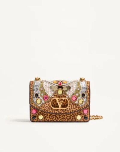 Valentino Garavani Vain Embroidered Shoulder Bag In Pony-effect Calfskin. Woman M In Multi