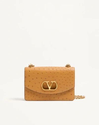Valentino Garavani Vain Ostrich Shoulder Bag Woman Tobacco Uni In Brown