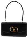 Valentino Vain Tote Bag In Shiny Calfskin With Metallic Vlogo Signature Detail In Black