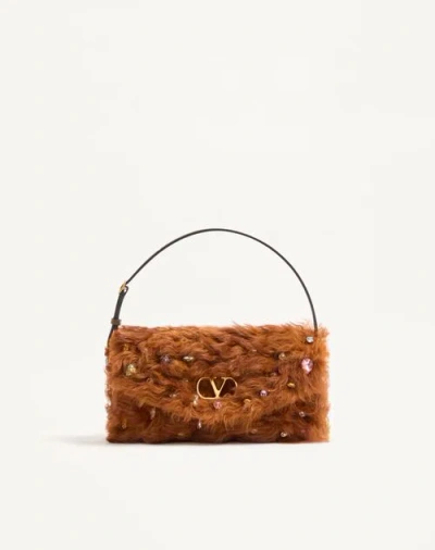 Valentino Garavani Vain Soft Small Shoulder Bag In Lamb Fur With Rhinestones. Wom In Multi