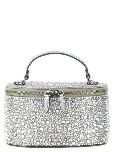 Valentino Garavani Vain Mini Crystal-embellished Metallic Leather Clutch Bag In Black