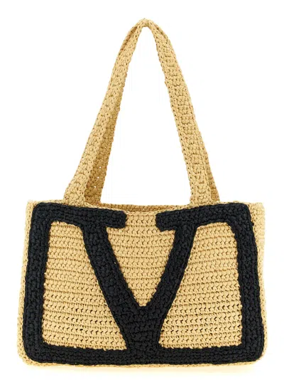 Valentino Garavani 'viva Superstar' Midi Shopping Bag In Sand