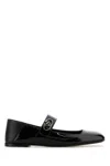 Valentino Garavani Vlogo Locker Mary-jane Ballerina In Eel With Flower Application Woman Black 37.5 In Black