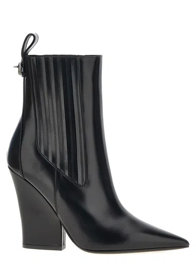 Valentino Garavani Black Leather Vlogo Lockette Ankle Boots
