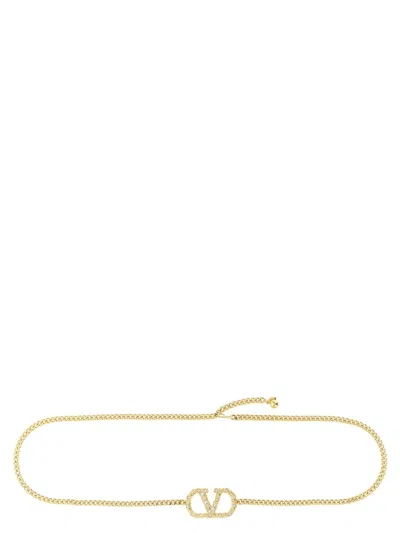 Valentino Garavani Crystal-embellished Brass Belt In Gold
