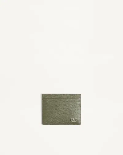 Valentino Garavani Vlogo Signature Cardholder In Grainy Calfskin In Green