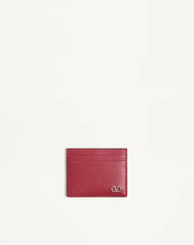 Valentino Garavani Vlogo Signature Cardholder In Grainy Calfskin In Red
