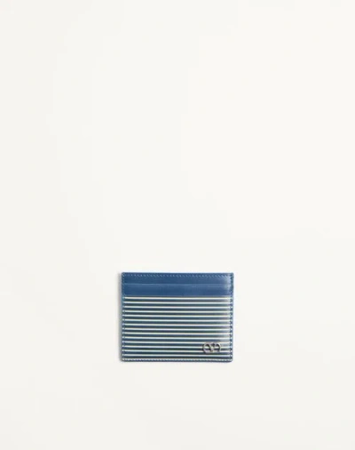 Valentino Garavani Vlogo Signature Cardholder In Grainy Calfskin With Striped Pri In Blue