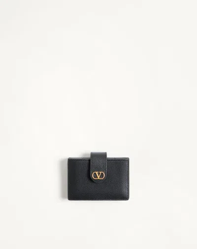 Valentino Garavani Vlogo Signature Cardholder In Grainy Calfskin Woman Black Uni