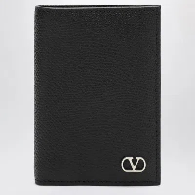 Valentino Garavani Vlogo Signature Grainy Calfskin Bi-fold Wallet In Black