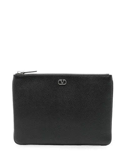 Valentino Garavani Vlogo Signature Grainy Calfskin Pouch In Black