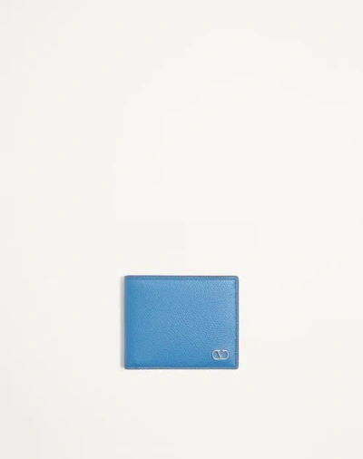 Valentino Garavani Vlogo Signature Grainy Calfskin Wallet In Blue