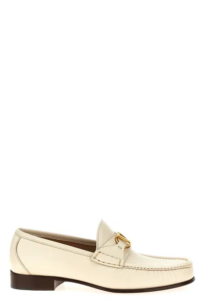 Valentino Garavani Ivory Leather V Logo Signature Loafers In White