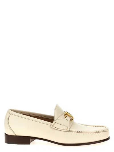 Valentino Garavani Ivory Leather V Logo Signature Loafers In White