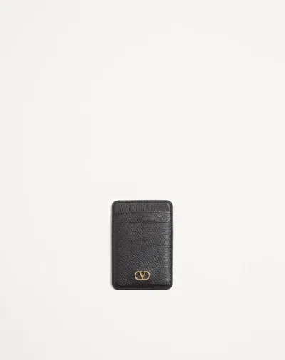 Valentino Garavani Vlogo Signature Magnetic Cardholder In Grainy Calfskin Woman B In ブラック