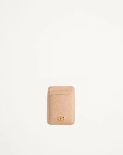 Valentino Garavani Vlogo Signature Magnetic Cardholder In Grainy Calfskin Woman P In ピンク