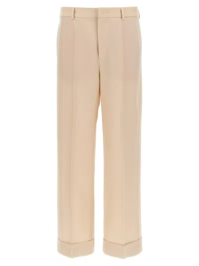 Valentino Tailored High-waist Wool Pants With Wide Legs In Neutral