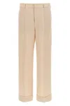 Valentino Garavani Wide Leg Wool Trousers With Turn-up Hem