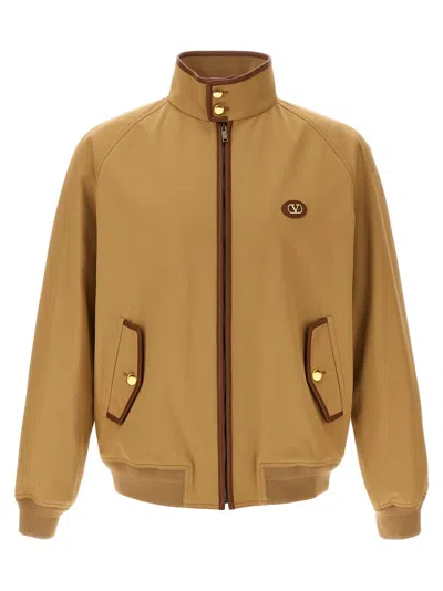 Valentino Cotton Jacket With Leather Profiles In Brown