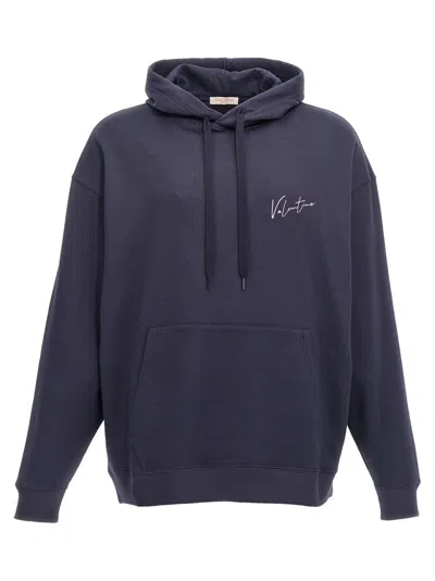 Valentino Garavani  Logo Embroidery Hoodie In Blue