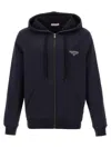 Valentino Cotton Sweatshirt With Hood Zip And Print In Blue