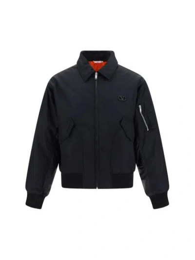 Valentino Garavani  Nylon Bomber Jacket In Black