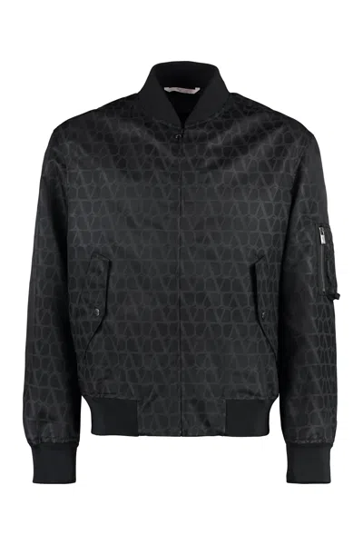 Valentino Garavani  Nylon Bomber Jacket With Toile Iconographe Print For Man In Black