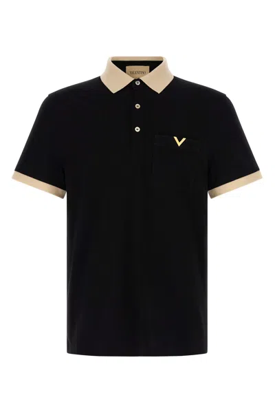 Valentino Garavani Contrast-trim Cotton Piquet Polo Shirt In Black